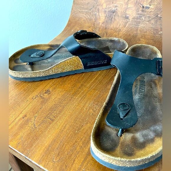 Birkenstock Gizeh Black Leather Sandals Size 37 - Picture 4 of 10